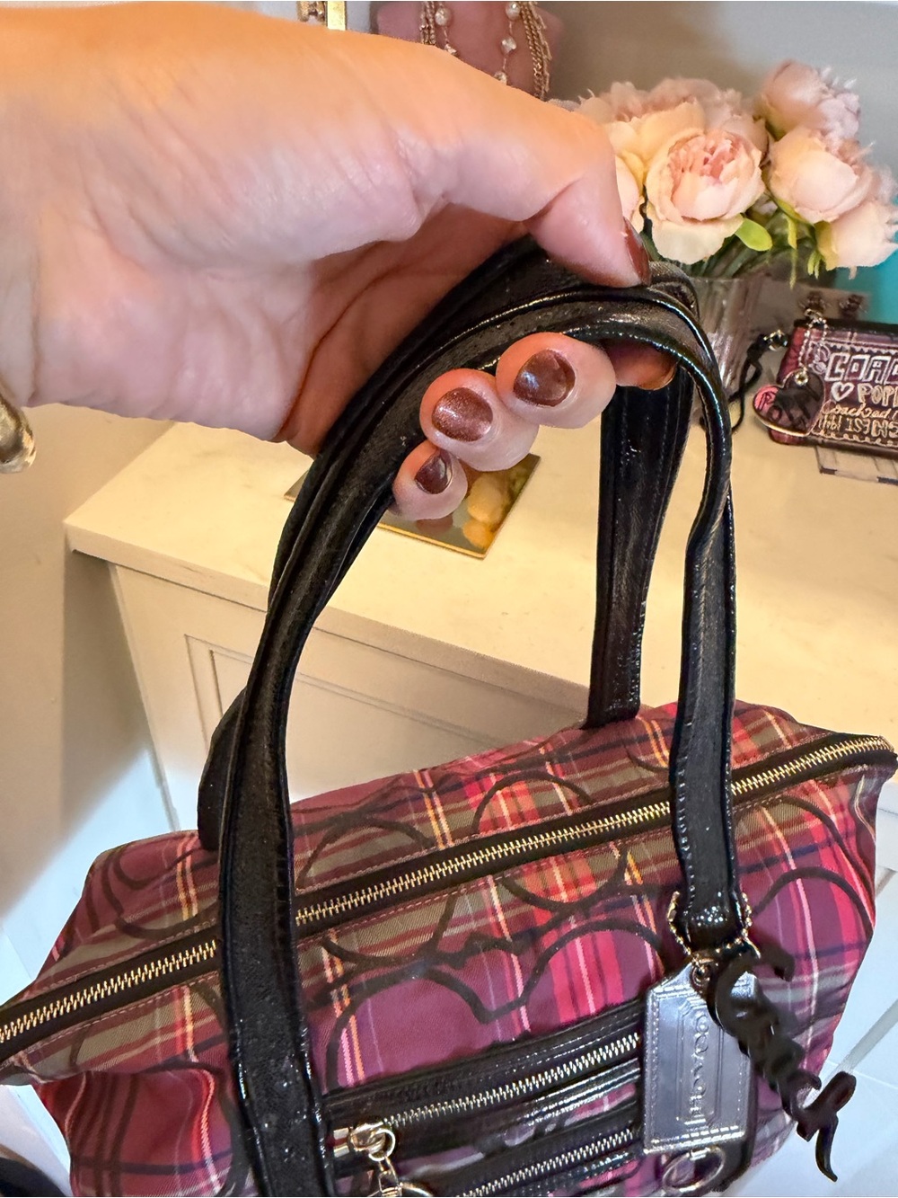 Coach Poppy 2009 colorful EUC PLAID POPPY Pink Black Purple Shoulder Bag 2 Tags - Picture 15 of 16